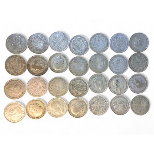 277 - 1918-1939 Silver Half Crowns 28 in Total.385g.