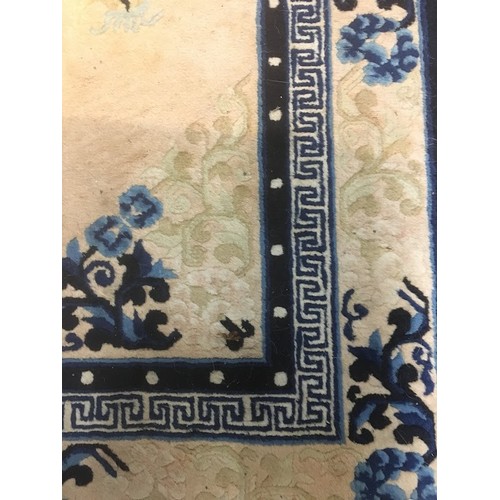 369 - Vintage Chinese Thick Pile Rug Having Royal Blue and Ivory Blush Border Over an Ivory Blush Ground D... 