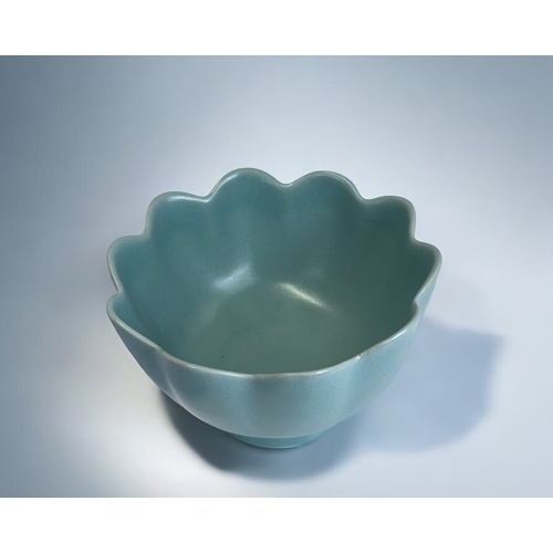 20 - A Chinese Ru ware 'Lotus' warming bowl.Pale blue monochrome glaze.10.5 x 17cm