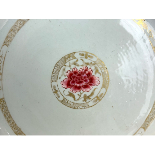 15 - A large Chinese export porcelain 'Bianco Sopra Bionco' Famille rose charger.Hand painted overglaze e... 