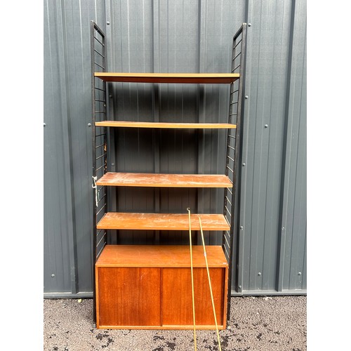 372 - Ladderax Staples Teak Display Stand with 4 shelves and storage unit 210cm x 135cm