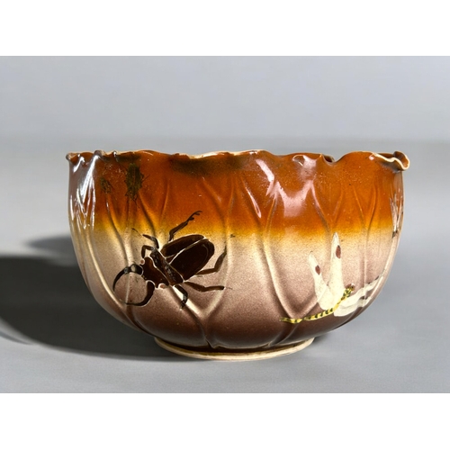 27 - A Japanese Satsuma bowl.Meiji period, decorated with various insects.Together with a pair of Satsuma... 