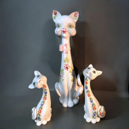 228 - Large! Vintage Italian Ceramic Deco Style Cat, 2 x Smaller examples and a Studio Pottery Style Fat C... 