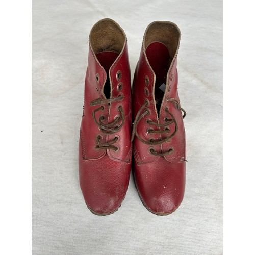 286 - Two Vintage early 20th century sporting boots, one woman`s leather athletic shoes 25cm sole length a... 