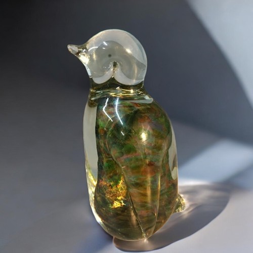 61 - Mid Century Art Glass to include a Swedish Paperweight Vases and a Mdina style Penguin. 5 pieces in ... 