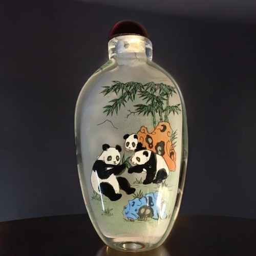 103 - Chinese Snuff Bottles x 4 all 20th Century and internally Painted. 2 have Giant Panda Decoration, 2 ... 