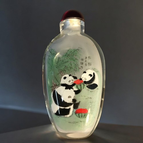 103 - Chinese Snuff Bottles x 4 all 20th Century and internally Painted. 2 have Giant Panda Decoration, 2 ... 