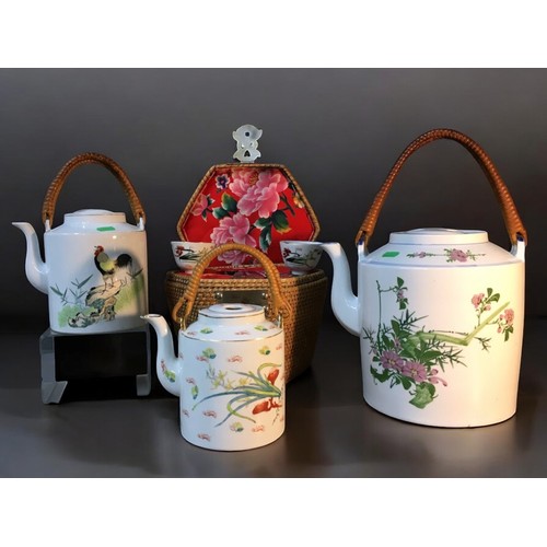 102 - Vintage Cased Set of Chinese Teapot and Tea Bowls, together with a Rooster Chinese Teapot and a Larg... 