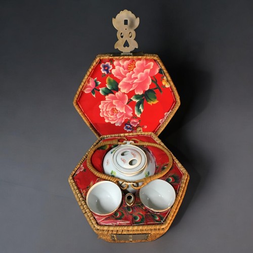 102 - Vintage Cased Set of Chinese Teapot and Tea Bowls, together with a Rooster Chinese Teapot and a Larg... 