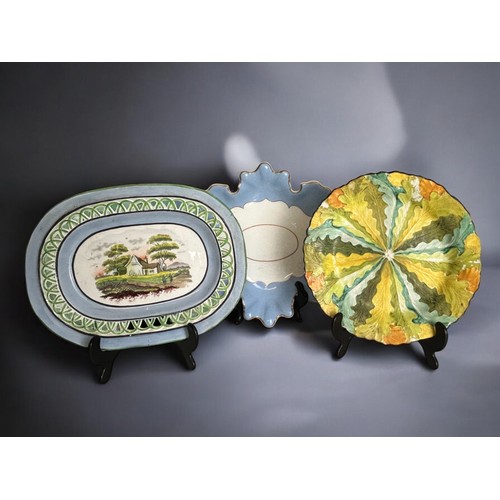 293 - A scarce Davenport pearlware 'Oak leaf' plate, Circa 1810. Together with a 18th century creamware re... 