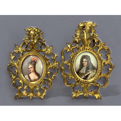 294 - A pair of 19th century hand painted miniatures. Painted portraits of Louis XVI & Marie Antoinett... 