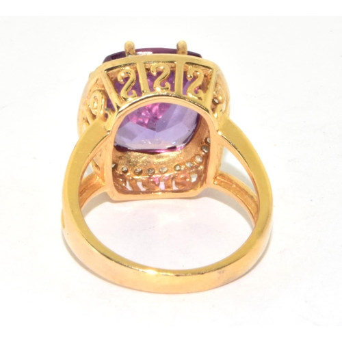 39 - 925 silver Amethyst halo design statement ring  in a scroll setting size N