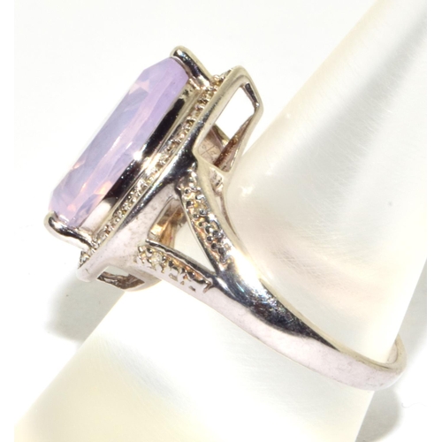 44 - 925 silver ladies Pear shape Amethyst colour quarts halo design statement ring size R