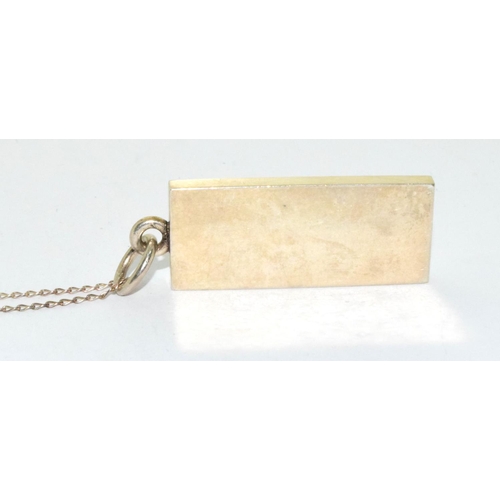 117 - 925 silver fully hallmarked Ingot pendant and chain 