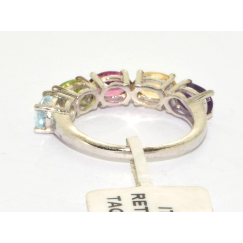 129 - 925 silver new with Tags 5 semi precious stone ring size L