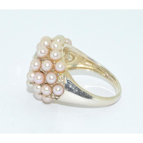 169 - 925 silver ladies pearl cluster with a single set large solitaire centre stone size S