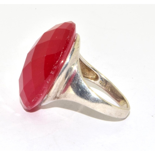 174 - 925 silver large oval Red facetted statement ladies cocktail ring size P