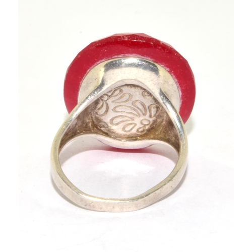 174 - 925 silver large oval Red facetted statement ladies cocktail ring size P