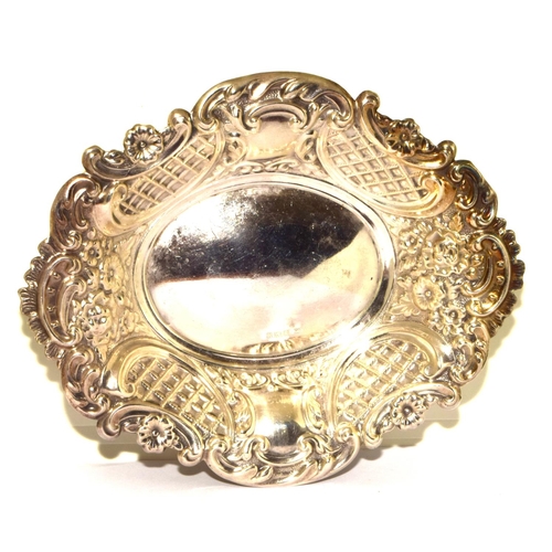 224 - Silver fully hallmarked embossed bonbon dish 93g 16x13x3cm 