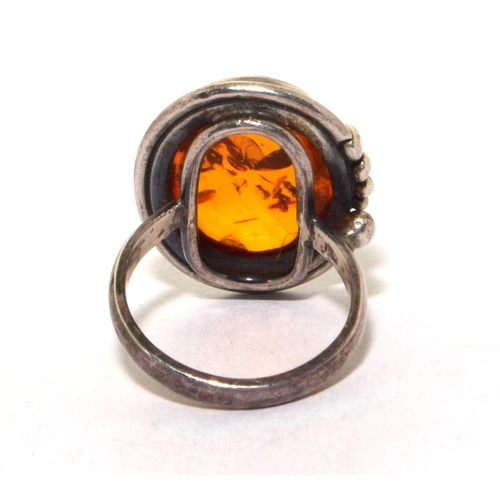 237 - 925 silver ladies vintage art nouveau amber statement ring size O 