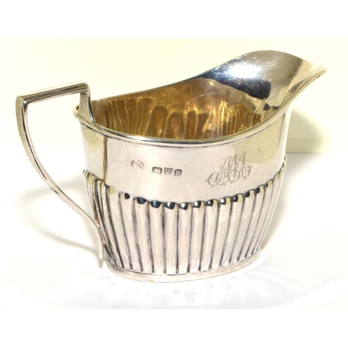 249 - Silver full hallmarked fluted bottom cream jug 65g 6x11x5cm 