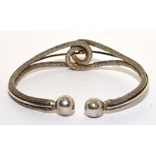 253 - 925 silver knotted rope design cuff bangle 