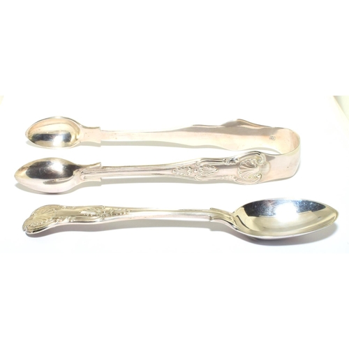 272 - Super boxed set of Tea spoons and matching sugar nips in Kings pattern 290g 