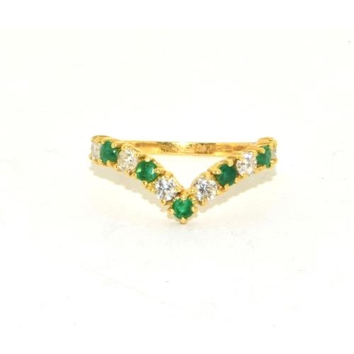 3 - 18ct gold Emerald and Diamond wishbone ring size M