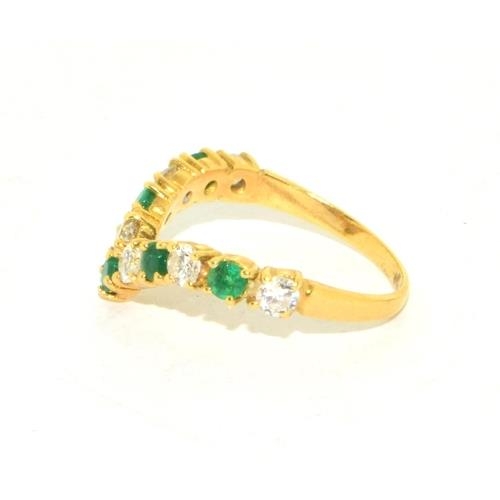 3 - 18ct gold Emerald and Diamond wishbone ring size M