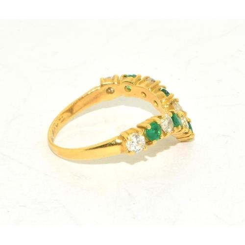 3 - 18ct gold Emerald and Diamond wishbone ring size M