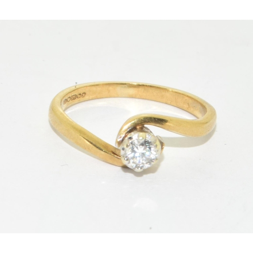 21 - 14ct yellow gold single stone Diamond ring of approx 35 points size K