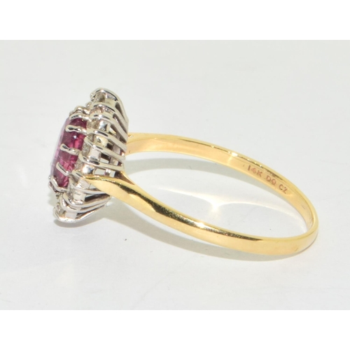 288 - 14ct yellow gold Diamond and spinel cluster ring size T