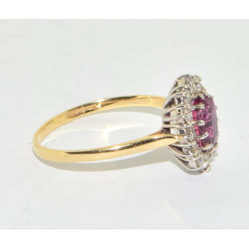 288 - 14ct yellow gold Diamond and spinel cluster ring size T