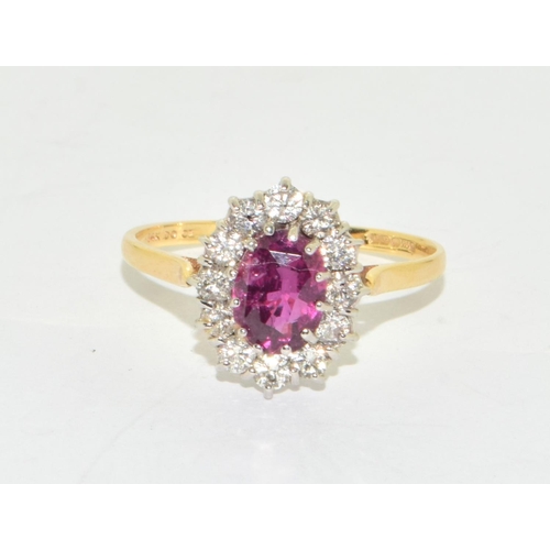 288 - 14ct yellow gold Diamond and spinel cluster ring size T