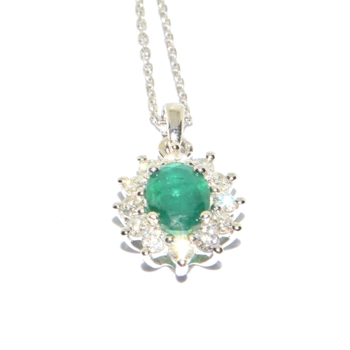 248 - 18ct white gold Emerald and Diamond pendant cluster necklace of approx 1.1cts