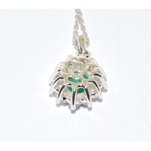 248 - 18ct white gold Emerald and Diamond pendant cluster necklace of approx 1.1cts