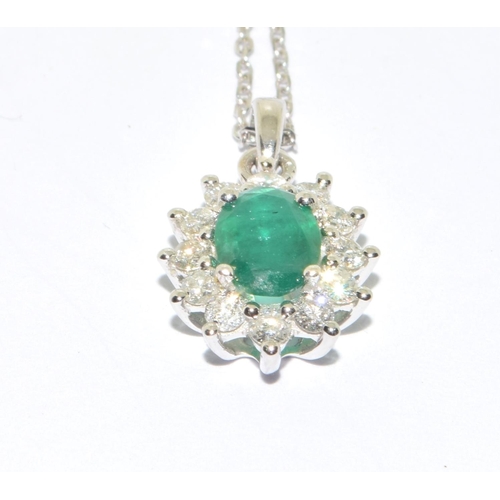 248 - 18ct white gold Emerald and Diamond pendant cluster necklace of approx 1.1cts