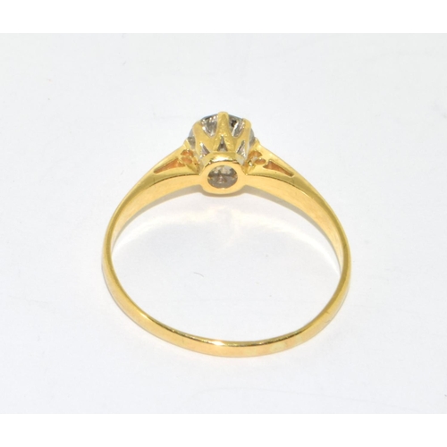 18 - 18ct yellow gold ladies diamond solitaire ring of approx 0.50ct hall marked as diamond in ring size ... 