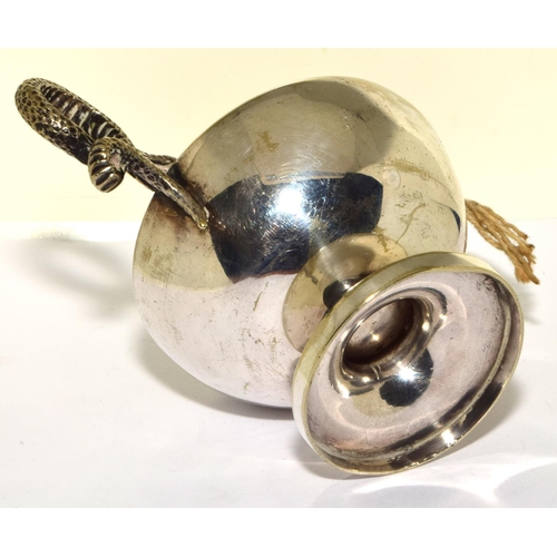 262 - White metal tested silver Aladdin Genie lamp with Snake handle and wick 120g