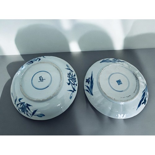 55 - Two Chinese porcelain dishes.Kangxi period.Lobed 'Aster' pattern. Marks to base. 22.5cm & 21cm D... 