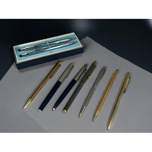 593 - A collection of nine pens.Including two Sheaffer Waterman, Waterman Parker & Cross.