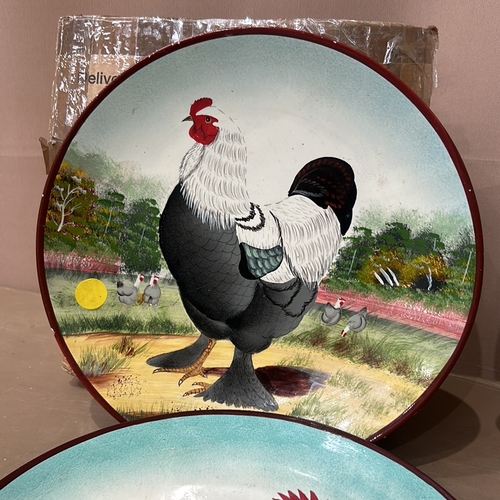 205 - A Set of French Hamage Orchies hand-painted plate, France. Features a colorful rooster and vibrant r... 