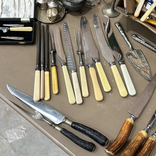 340 - Collection of vintage cutlery with varied handles, including bone and faux bone. Features assorted k... 