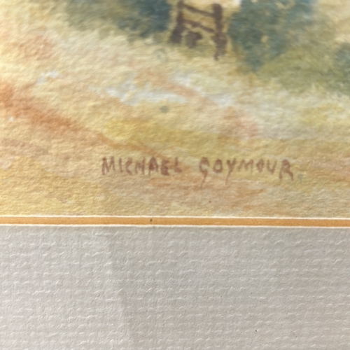 188 - Large Watercolor landscape by Michael Goymour, depicting a serene countryside vista. Soft, warm hues... 