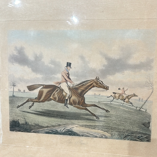 193 - a set of three hunting  setting. Mid-hi 19th century prints. Framed in wood.