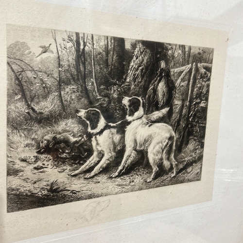 193 - a set of three hunting  setting. Mid-hi 19th century prints. Framed in wood.