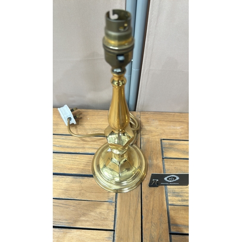 356 - House of Fraser brass table lamp, model P30B193QN, with dual light fittings, dated 26/8/99.