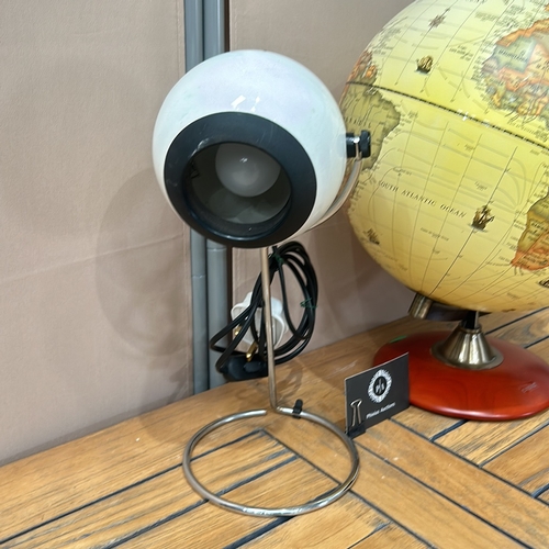 358 - Retro-style Exerz globe with wooden base, paired with an adjustable spherical lamp.