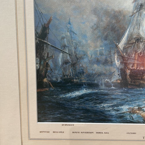 187 - Maritime battle scene print, featuring ships such as hms victory. Vivid depiction of historical nava... 