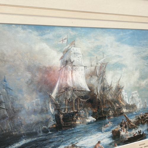 187 - Maritime battle scene print, featuring ships such as hms victory. Vivid depiction of historical nava... 